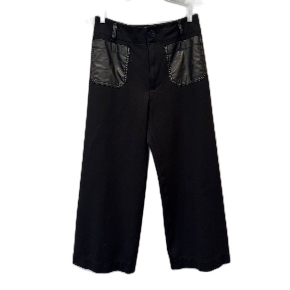 Maeve The Colette Pants Black Stretch Cropped Wide Leg Faux Leather Womens Sz 28
